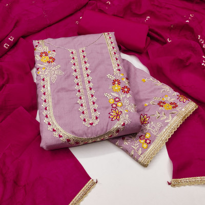 Saware Cotton Silk Embellished Salwar Suit Material