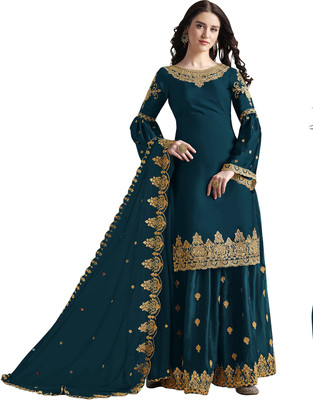 Bhumik Enterprise Georgette Embroidered Gown/Anarkali Kurta & Bottom Material