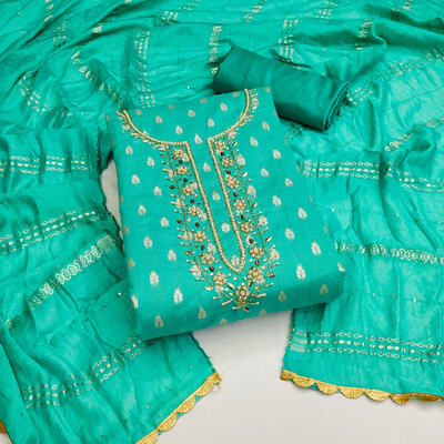 manvaa Silk Blend Embellished Salwar Suit Material