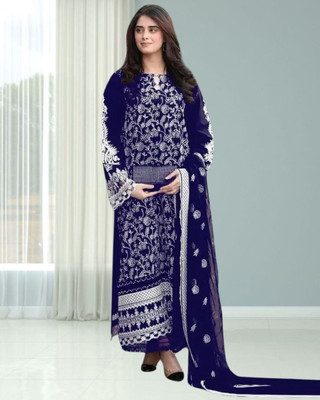 Dealbazaars Corporation Georgette Dyed, Embroidered, Embellished, Self Design Salwar Suit Material
