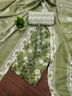 PandadiSaree Cotton Blend Embroidered, Floral Print Salwar Suit Material