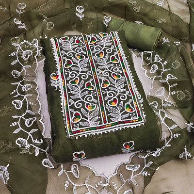 Shadow & Saining Organza Embroidered Salwar Suit Material