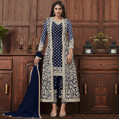 Dealbazaars Corporation Net/Lace Dyed, Embroidered, Embellished, Self Design Kurta & Churidar Material