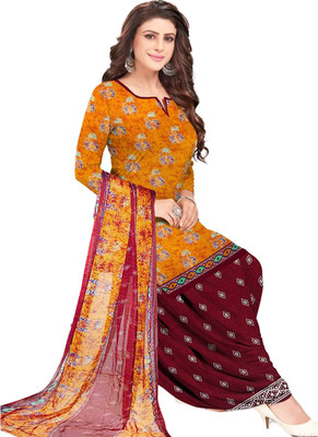 PINK WISH Crepe Floral Print Salwar Suit Material
