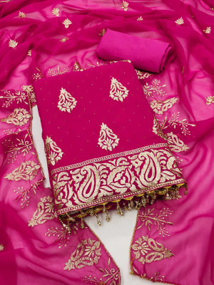FLAPION CREATION Georgette Embroidered Salwar Suit Material