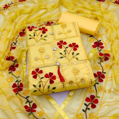 SAPTAPADI DESIGNER Cotton Blend Embroidered, Embellished Kurta & Churidar Material