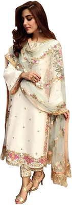 SHAFNUFAB Georgette Embroidered Salwar Suit Material