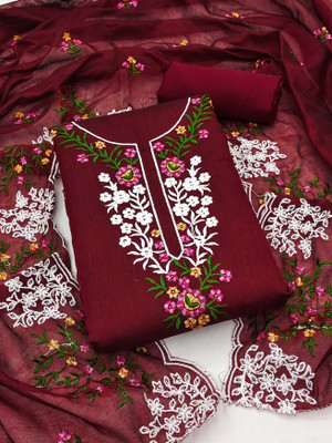 PANZORA Chanderi Embroidered Salwar Suit Material