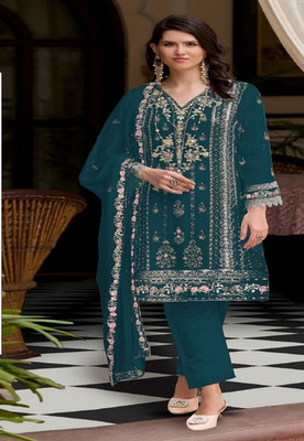 ZONFAB Georgette Embroidered Gown/Anarkali Kurta & Bottom Material