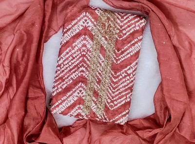 Vachi Vastra Pure Cotton Dyed, Embroidered, Printed, Chevron/Zig Zag Salwar Suit Material
