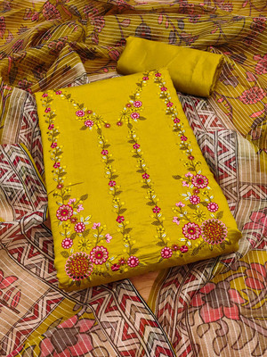 PANZORA Art Silk Embroidered Salwar Suit Material
