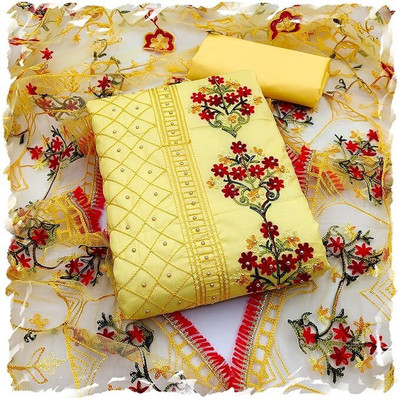 PRIHAL ART Cotton Blend Embroidered Blouse Material