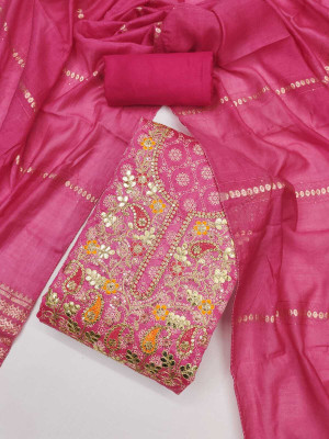 MAHAKAL TEXTILE Chanderi Embroidered Salwar Suit Material