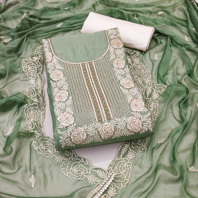 Shadow & Saining Cotton Blend Embroidered Salwar Suit Material