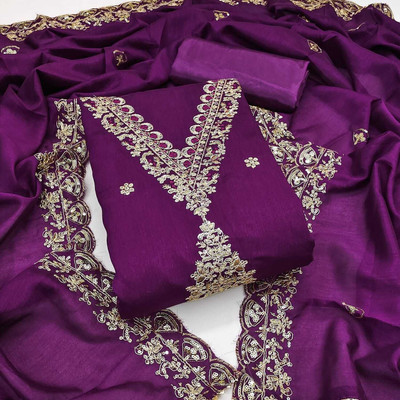 BlissFlair Cotton Silk Embellished Kurta Fabric