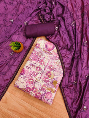 Blissta Cotton Blend Embroidered Salwar Suit Material