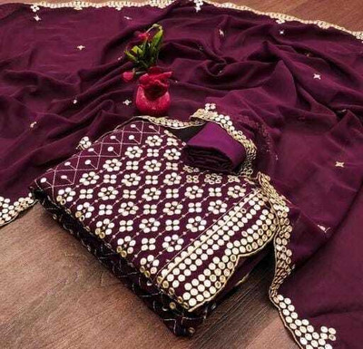 FUSIONVALLEY Georgette Embroidered Salwar Suit Material