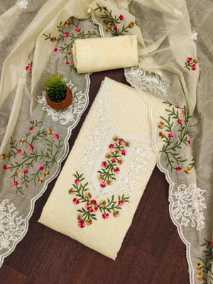 Blissta Cotton Blend Embroidered Salwar Suit Material