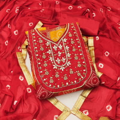 Blissta Cotton Blend Embellished Salwar Suit Material