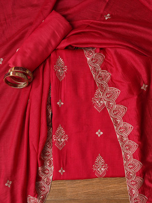 Jaipur Kurti Silk Blend Embroidered Salwar Suit Material