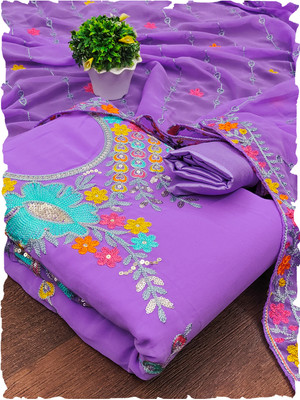 Leeza Store Georgette Embroidered, Embellished Salwar Suit Material