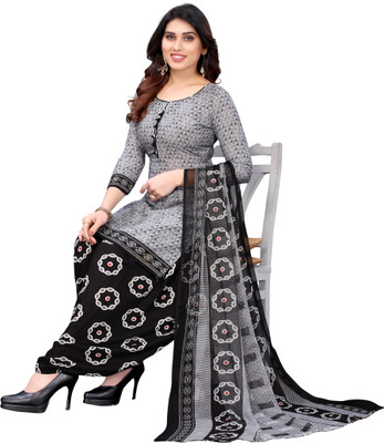 AYKA CLOTHINGS Crepe Floral Print, Embellished, Printed, Geometric Print Salwar Suit Material