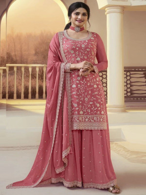 Dealbazaars Corporation Georgette Dyed, Embroidered, Embellished, Self Design Salwar Suit Material