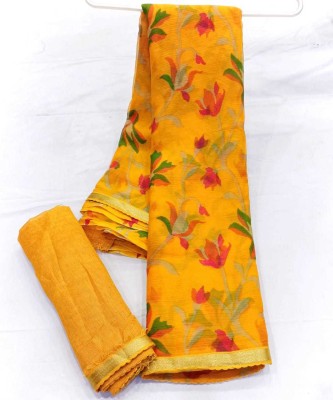 JUMSA Chiffon Solid, Floral Print, Embellished, Printed Blouse Material