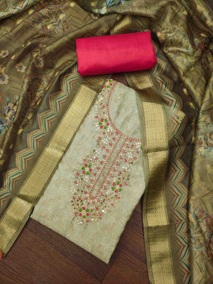 Tasrika Cotton Blend Embroidered Salwar Suit Material