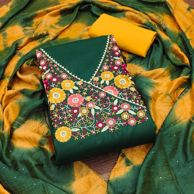 PandadiSaree Cotton Blend Embroidered Salwar Suit Material