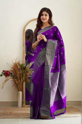 gajanand creation Woven Bollywood Silk Blend Saree(Purple)