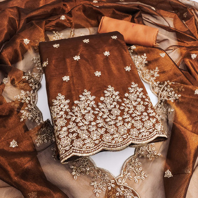 Shadow & Saining Net/Lace Embroidered Salwar Suit Material