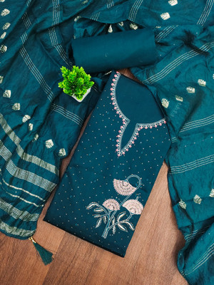 PANZORA Cotton Blend Embroidered Salwar Suit Material