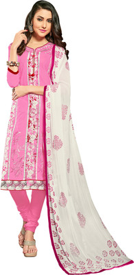 DnVeens Cotton Blend Embroidered, Embellished, Self Design Salwar Suit Material