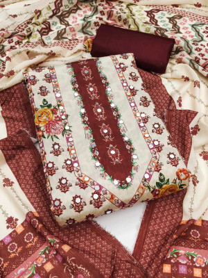 HOUSEEOFCOMMON Muslin Embroidered Salwar Suit Material