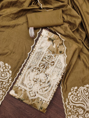 manvaa Cotton Blend Embroidered Salwar Suit Material