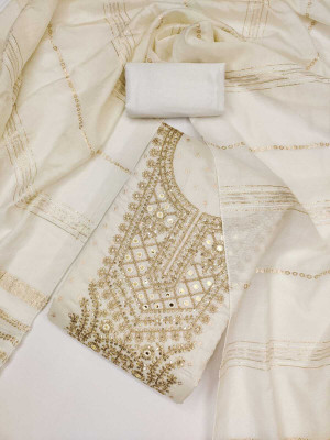 MAHAKAL TEXTILE Chanderi Embroidered Salwar Suit Material