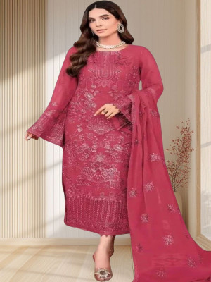 Dealbazaars Corporation Georgette Dyed, Embroidered, Embellished, Self Design Salwar Suit Material