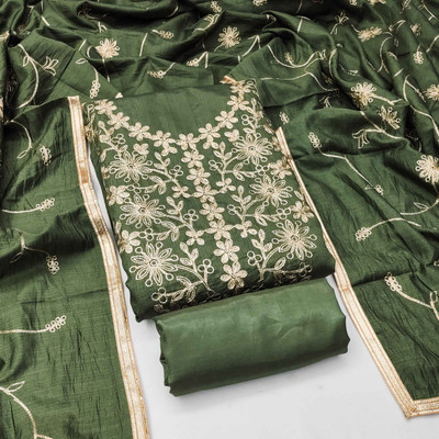 RUDRAA FAB Silk Blend Embroidered Salwar Suit Material