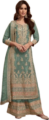 AHJANANDTEX Georgette Embroidered, Embellished Salwar Suit Material