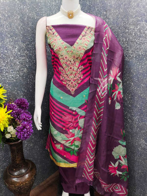 NIDHI'S FASHION Silk Blend Embroidered Salwar Suit Material