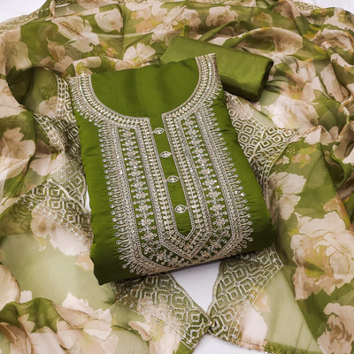 PANZORA Silk Blend Embroidered Salwar Suit Material
