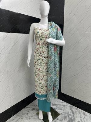 qalb luxuria Pure Cotton Floral Print Salwar Suit Material
