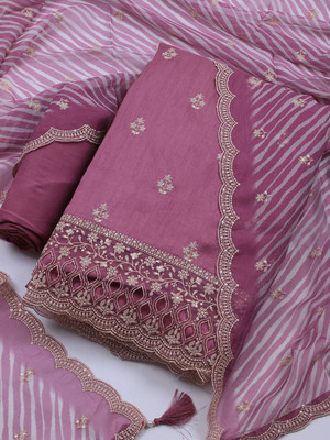 Meena Bazaar Art Silk Embroidered Salwar Suit Material