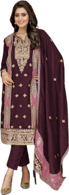 SHAFNUFAB Pure Silk Embroidered Salwar Suit Material