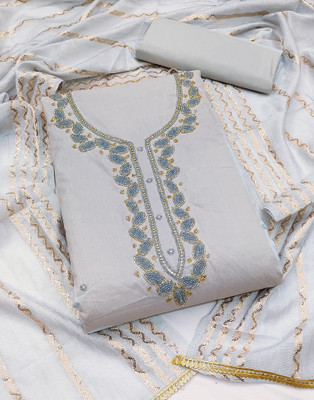 Samah Cotton Blend Embroidered, Embellished, Self Design Salwar Suit Material