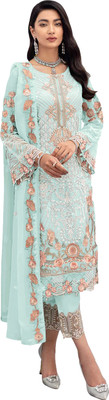 JINIMART Georgette Embroidered Salwar Suit Material