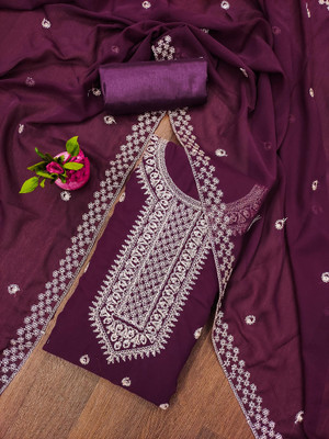 HERE&NOW Georgette Embroidered Salwar Suit Material