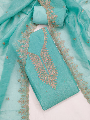 RISHA EXIM Pure Silk Solid, Embroidered, Embellished, Self Design, Colorblock Salwar Suit Material