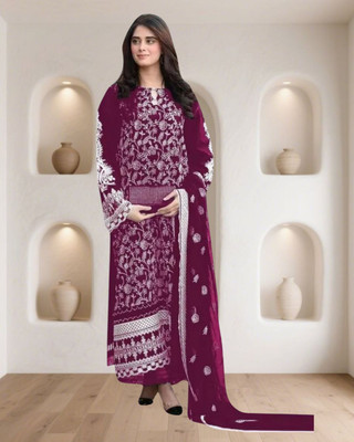 Dealbazaars Corporation Georgette Dyed, Embroidered, Embellished, Self Design Salwar Suit Material